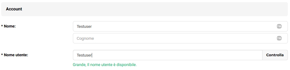 Modifica nome utente